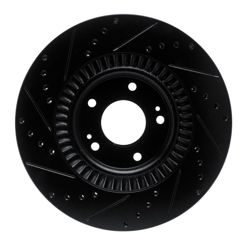 Hyundai Santa Fe XL Brake Rotor (1) - Front Right - R1 Concepts - Drilled & Slotted - Black - `13-`20